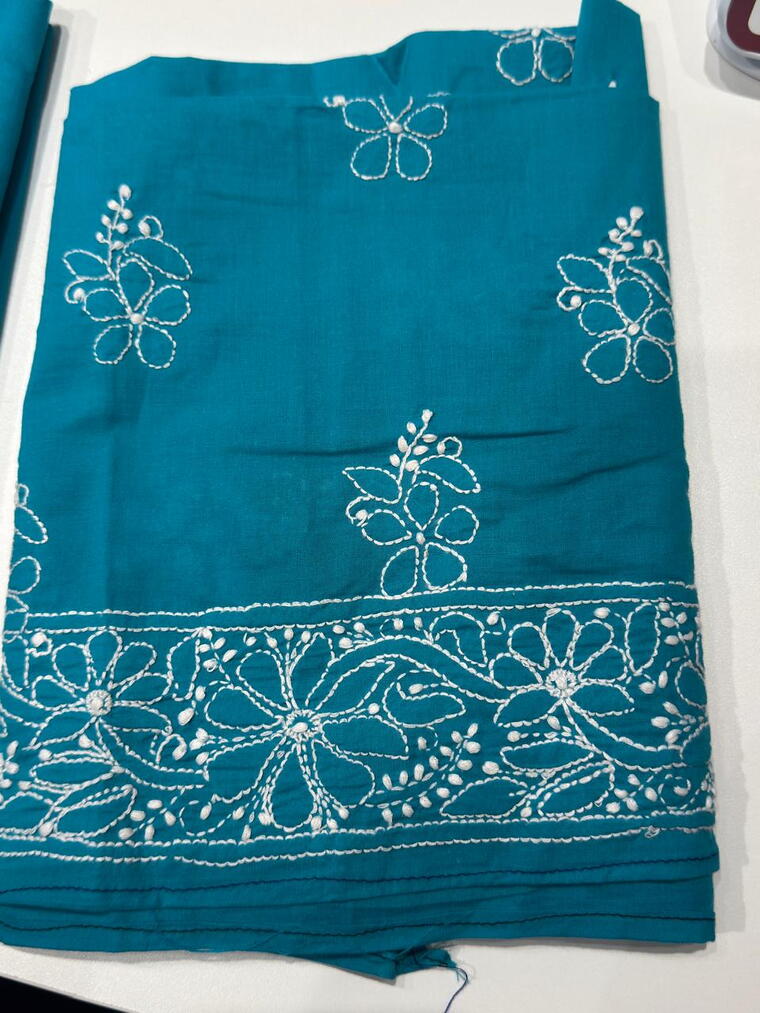Pure Cotton Chikankari Thread Work Blouses. Krishna blue.