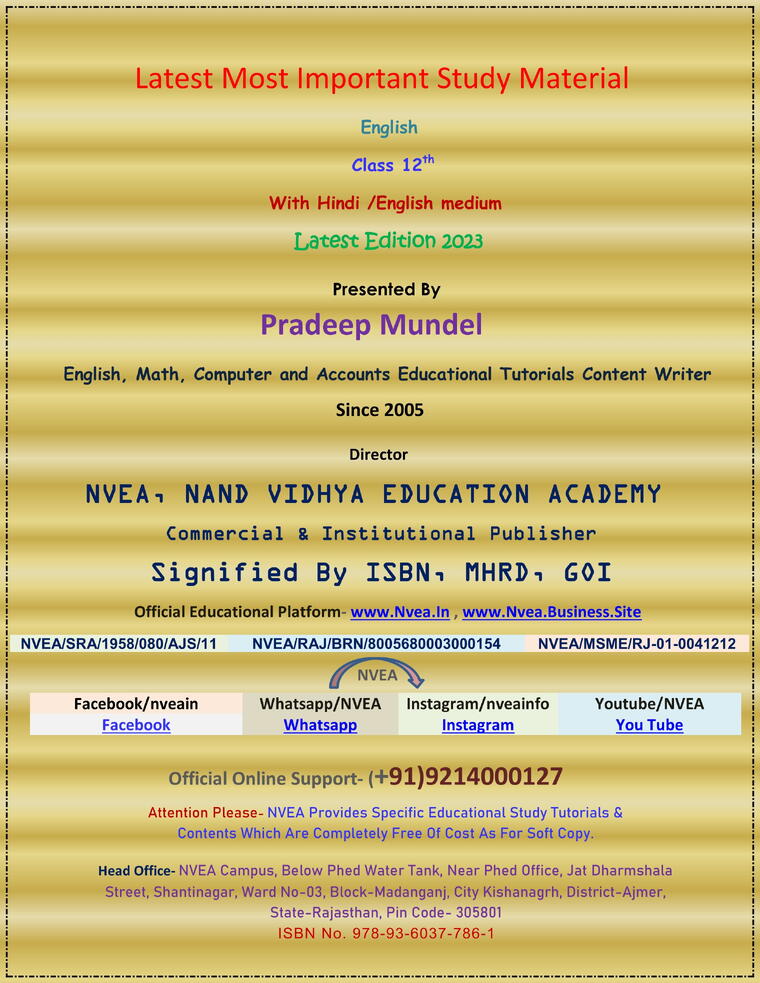 (51) RBSE Class 12th English Important Notes