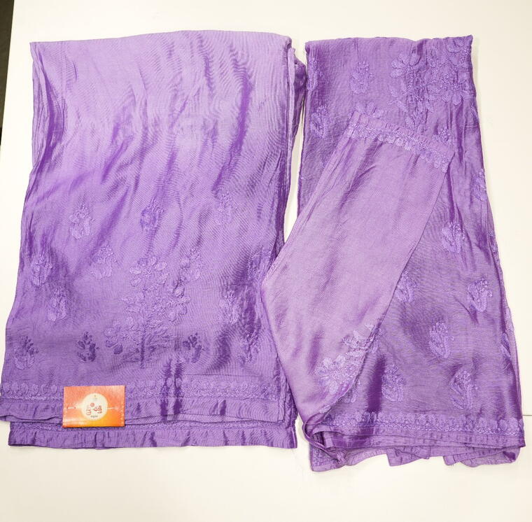 Chanderi Cotton Kurta set.(Chikankari work) Purple.