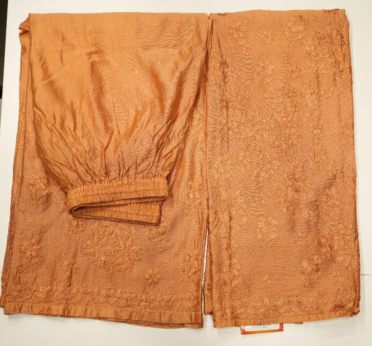 Chanderi Cotton Kurta set.(Chikankari work) Orange.