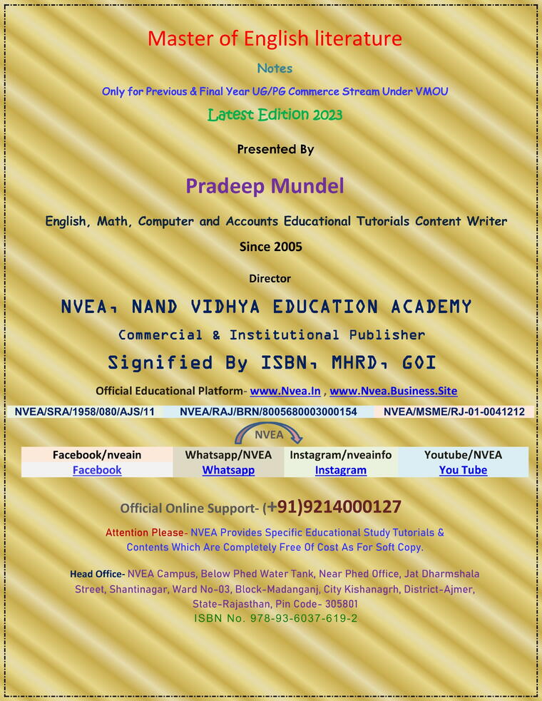 (64) VMOU MA English Pre &amp; Final Year Important Notes 