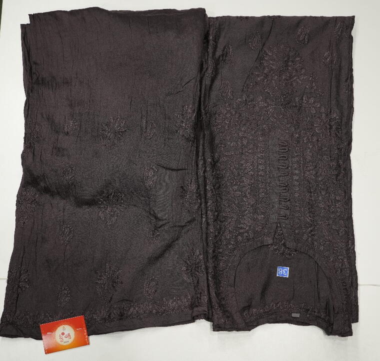 Chanderi Cotton Kurta set.(Chikankari work) Black.