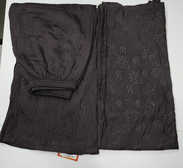 Chanderi Cotton Kurta set.(Chikankari work) Black.