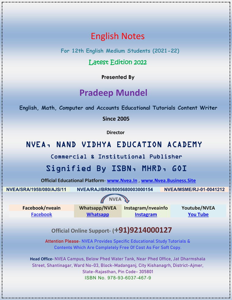 (58) KV Class 12th English Important Notes 