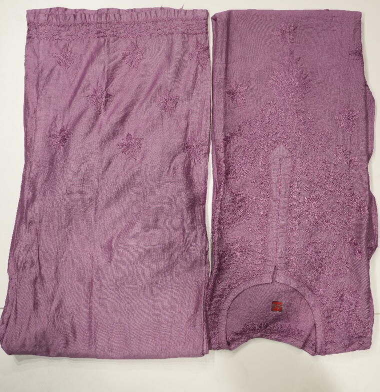 Chanderi Cotton Kurta set.(Chikankari work) Dark Purple..