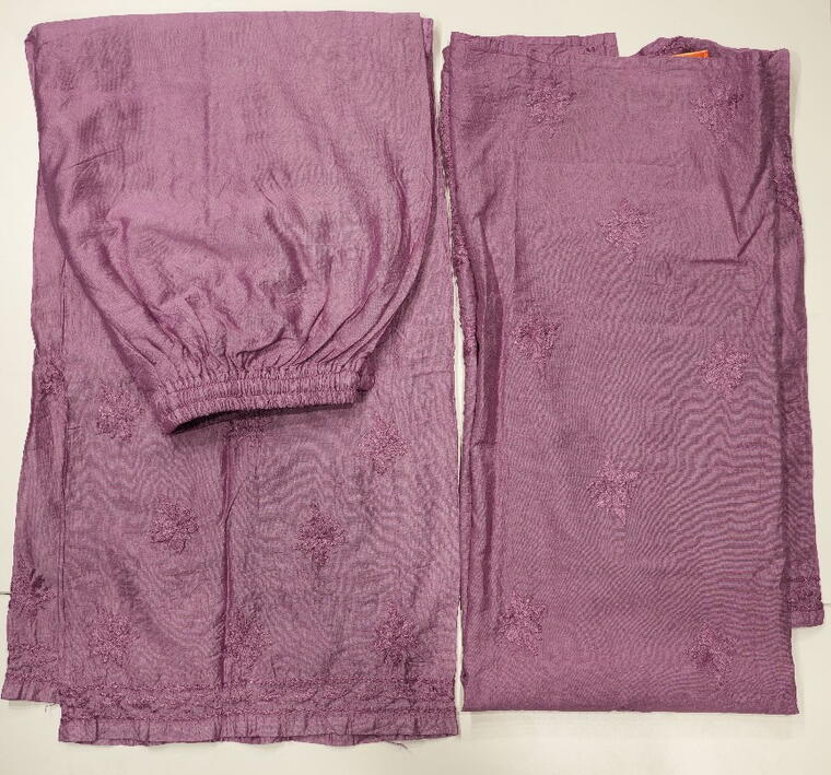 Chanderi Cotton Kurta set.(Chikankari work) Dark Purple..