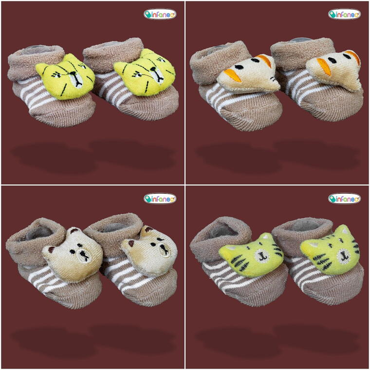 Super Soft Spandex Sock Booties with Cute Plush Face for Newborns, Beige