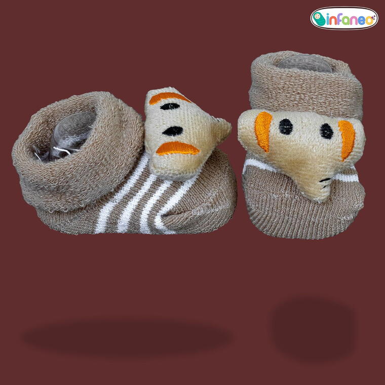 Super Soft Spandex Sock Booties with Cute Plush Face for Newborns, Beige