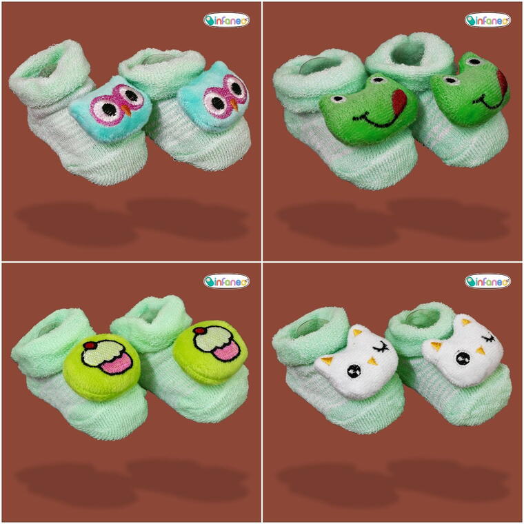 Super Soft Spandex Sock Booties with Cute Plush Face for Newborns, Light Green