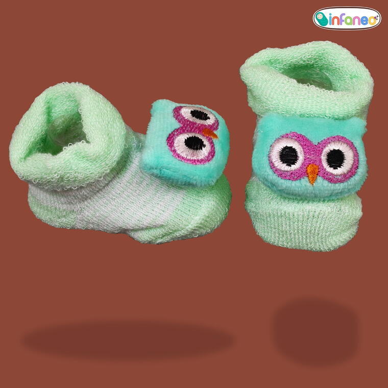 Super Soft Spandex Sock Booties with Cute Plush Face for Newborns, Light Green