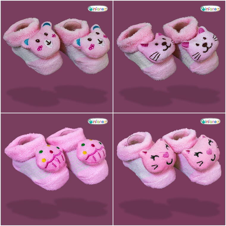 Super Soft Spandex Sock Booties with Cute Plush Face for Newborns, Light Pink