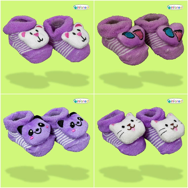 Super Soft Spandex Sock Booties with Cute Plush Face for Newborns, Light Purple