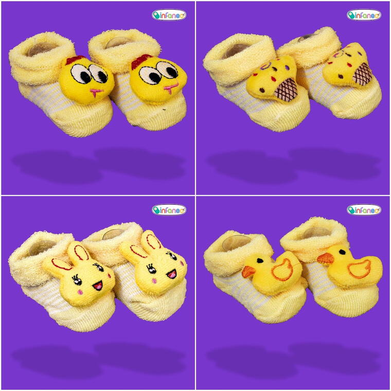 Super Soft Spandex Sock Booties with Cute Plush Face for Newborns, Light Yellow