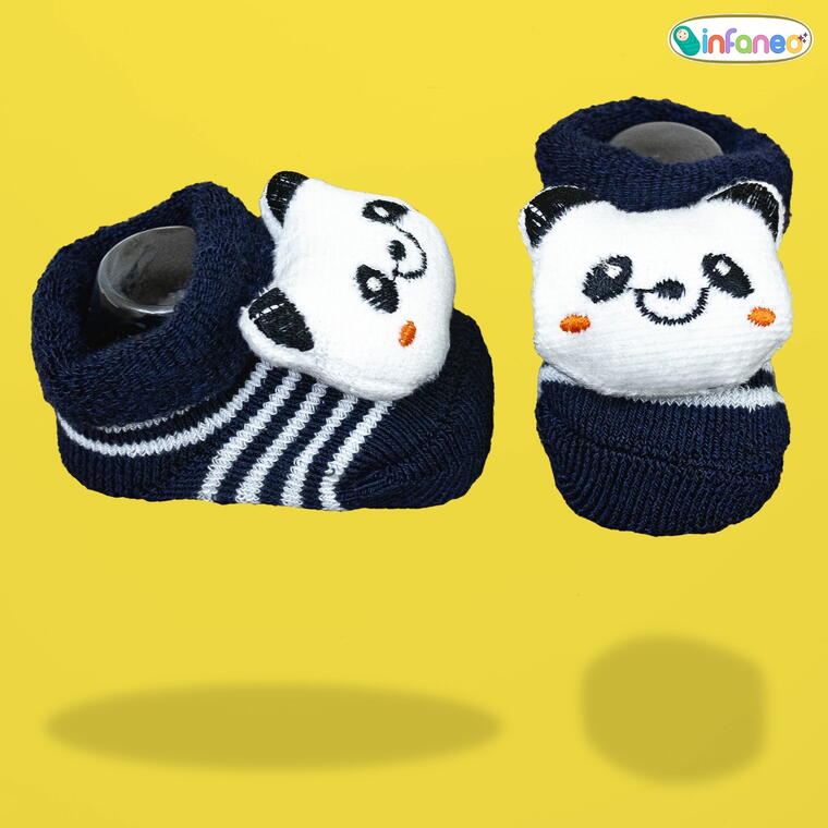 Super Soft Spandex Sock Booties with Cute Plush Face for Newborns, Navy Blue
