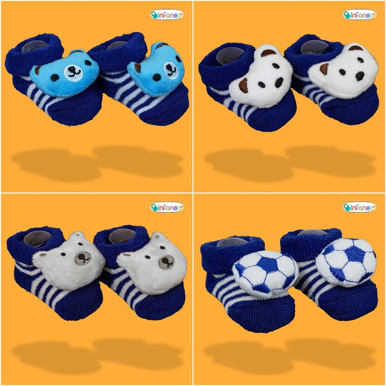Super Soft Spandex Sock Booties with Cute Plush Face for Newborns, Royal Blue