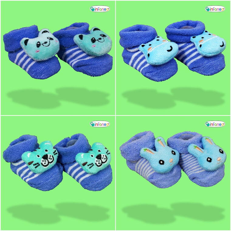 Super Soft Spandex Sock Booties with Cute Plush Face for Newborns, Light Blue