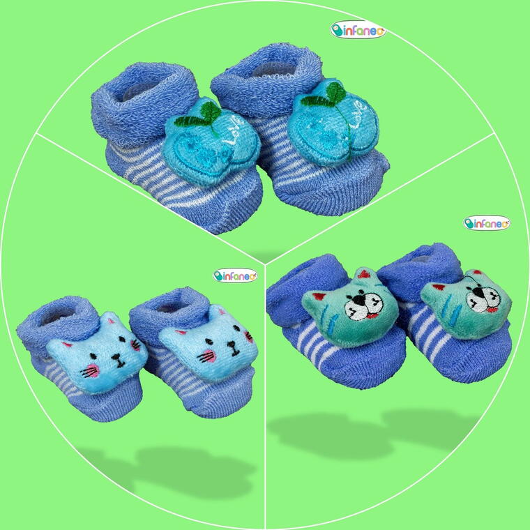 Super Soft Spandex Sock Booties with Cute Plush Face for Newborns, Light Blue