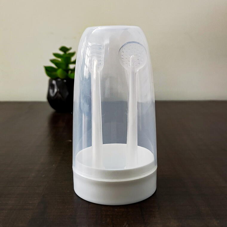 Baby Silicone Tongue Cleaner and Gum Brush Set with Hygienic Storage Case, White