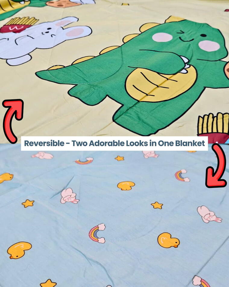 Soft Cotton Reversible Printed Baby Blanket, Good Memories, Blue, 120x150 cm