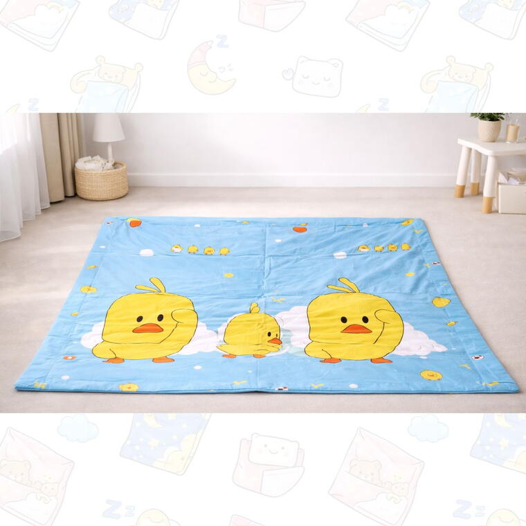 Soft Cotton Reversible Printed Baby Blanket, Curious Ducks, Blue, 120x150 cm