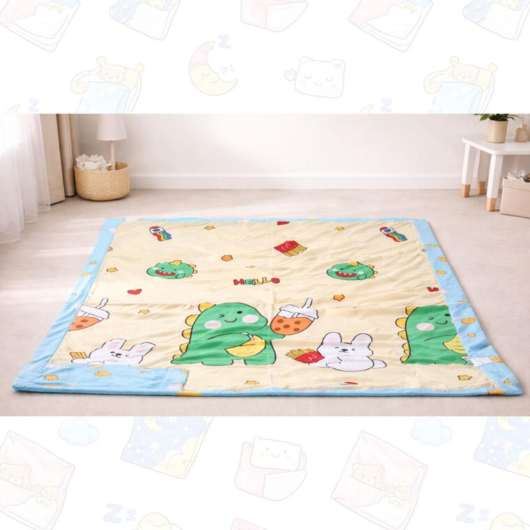 Soft Cotton Reversible Printed Baby Blanket, Happy Dinosaur, Yellow, 120x150 cm