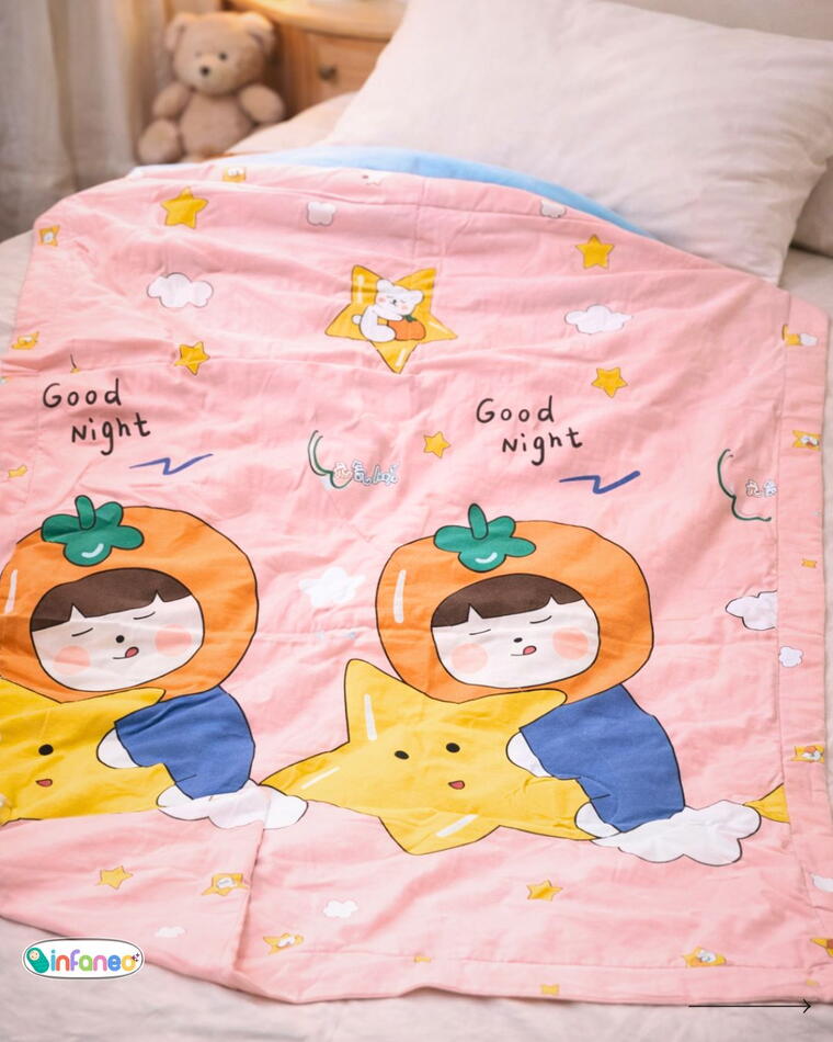 Soft Cotton Reversible Printed Baby Blanket, Good Night Star, Pink, 120x150 cm