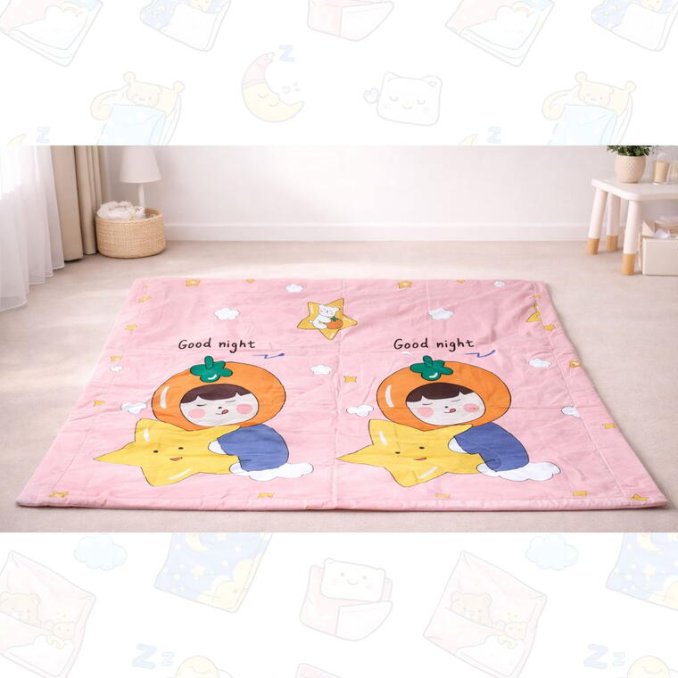 Soft Cotton Reversible Printed Baby Blanket, Good Night Star, Pink, 120x150 cm