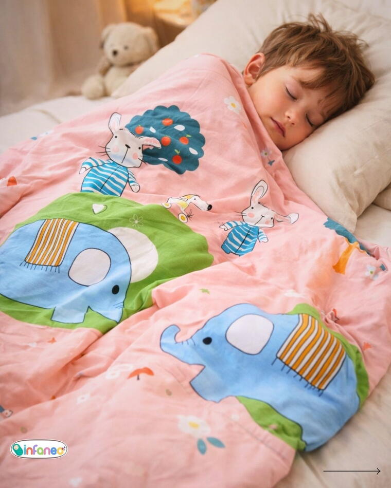 Soft Cotton Reversible Printed Baby Blanket, Happy Elephant, Pink, 120x150 cm