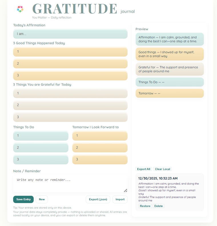 Digital Gratitude Journal