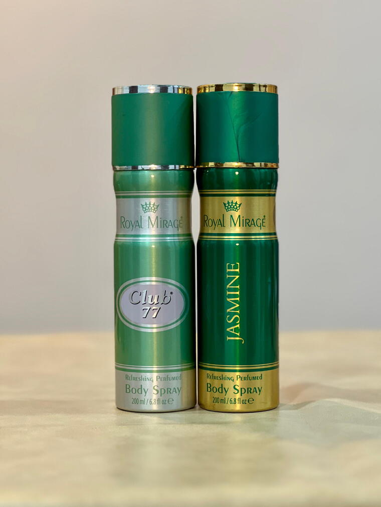 Combo Club 77 & Jasmine By royal mirage BODY PERFUME FREE DELIVERY