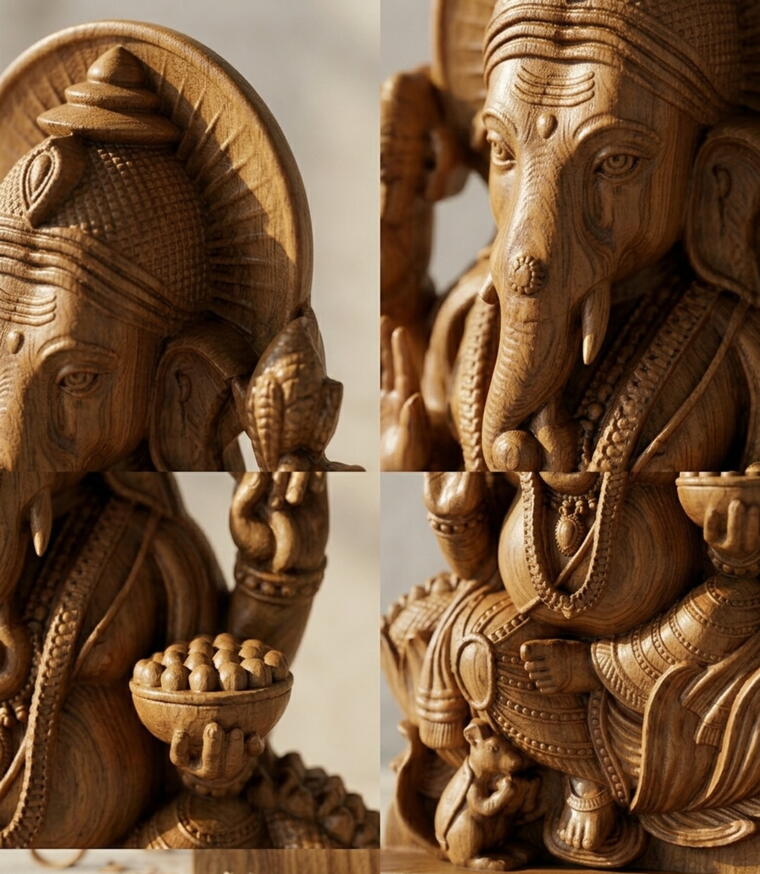 Balharshah Prime Timbers – 1 Ft Solid Teakwood Ganesha Idol