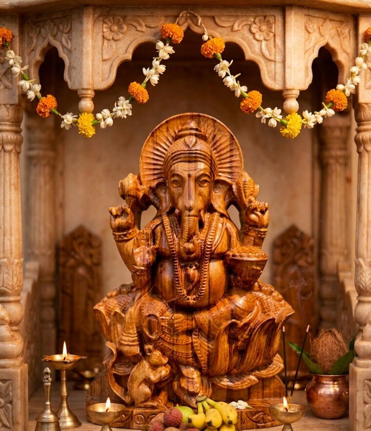 Balharshah Prime Timbers – 1 Ft Solid Teakwood Ganesha Idol