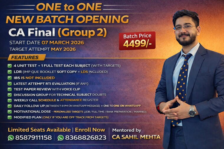 CA Final Group 2- May 2026 One to One Mentorship for jobs and Full Time Students