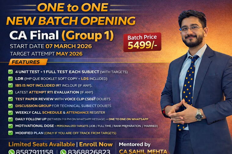 CA Final Group 1- May 2026 One to One Mentorship for jobs and Full Time Students