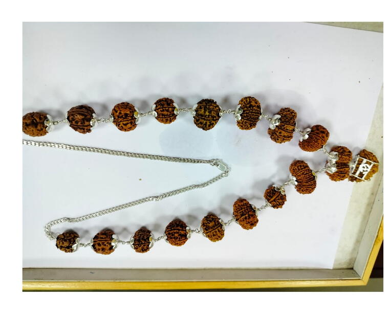 Rudraksha Siddha Mala (Nepal), Regular Size beads, Silver