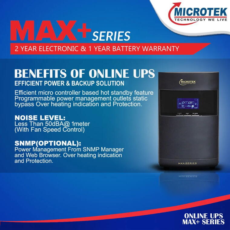 ONLINE UPS MAX+ 3KVA 1PH:1PH 72V ( IN-BUILT BATTERY).