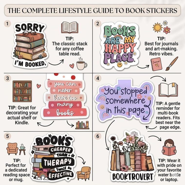 Cute Magnetic Bookmarks Set for Book Lovers, Funny Quotes, Pack of 6