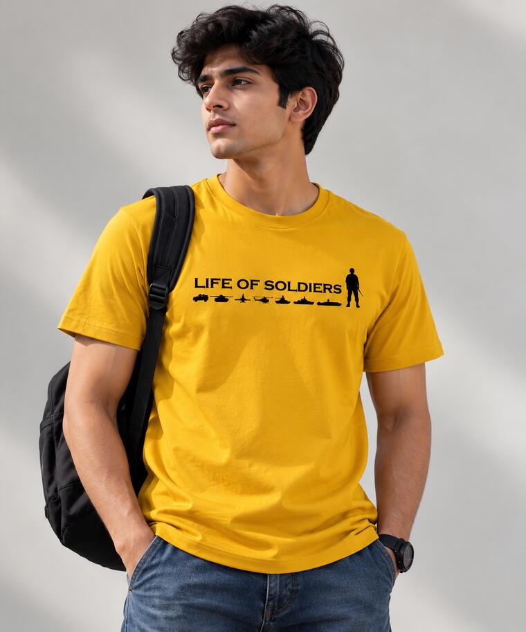 Mustard Yellow Premium T-Shirt | Size : M |  Life of Soldiers - For India