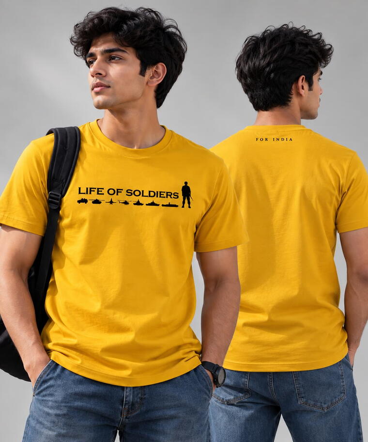 Mustard Yellow Premium T-Shirt | Size : M |  Life of Soldiers - For India
