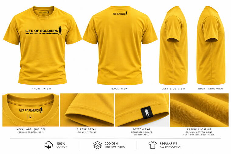 Mustard Yellow Premium T-Shirt | Size : M |  Life of Soldiers - For India