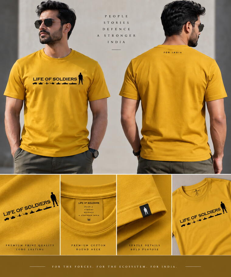 Mustard Yellow Premium T-Shirt | Size : L | Life of Soldiers - For India