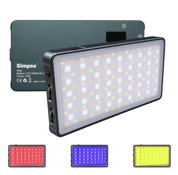 Simpex RGB Pocket LED Video Light 4000mAh Battery, 2500K-9900K Adjustable Color