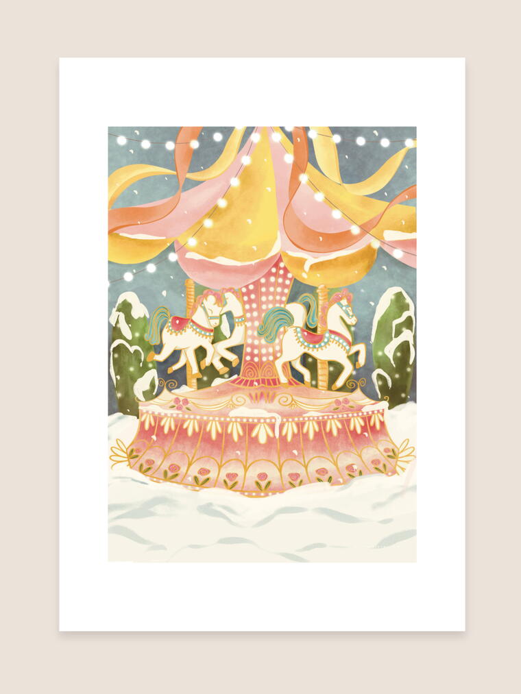 Merry Go Round in Paris: A5 Print with Border