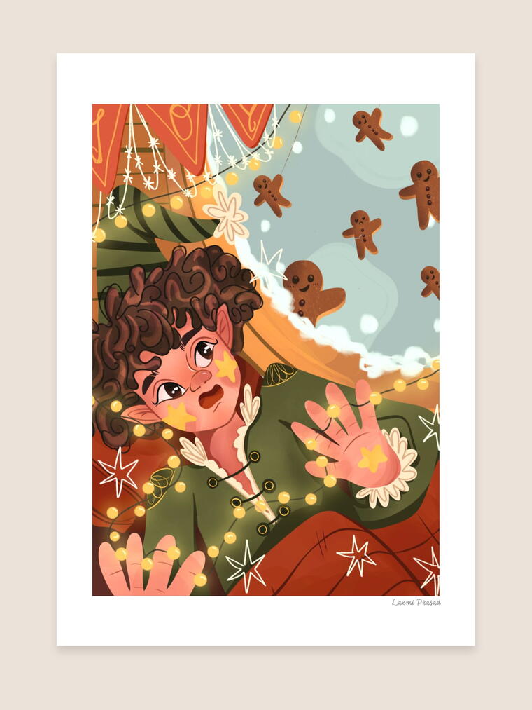 Gingerbread Wishes: A5 Art Print with Border