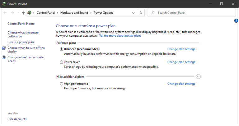 change power setting to speed up PC