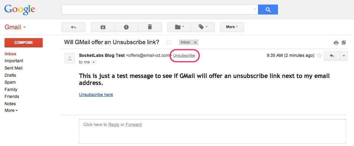 unsubscribe link on Gmail