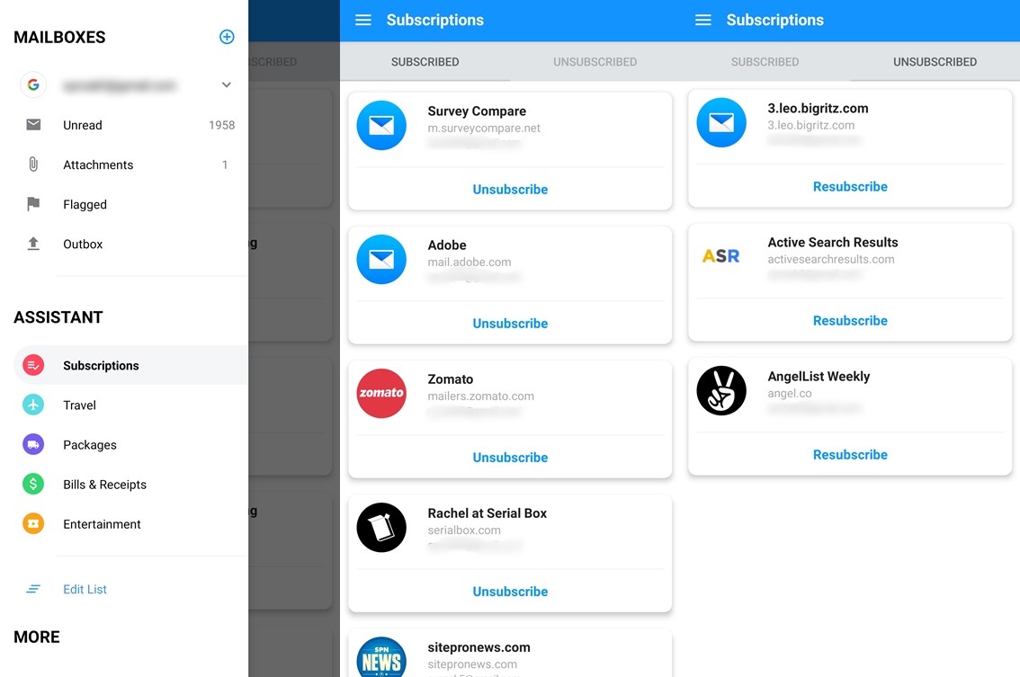 Unsubscribe on Edison Mail