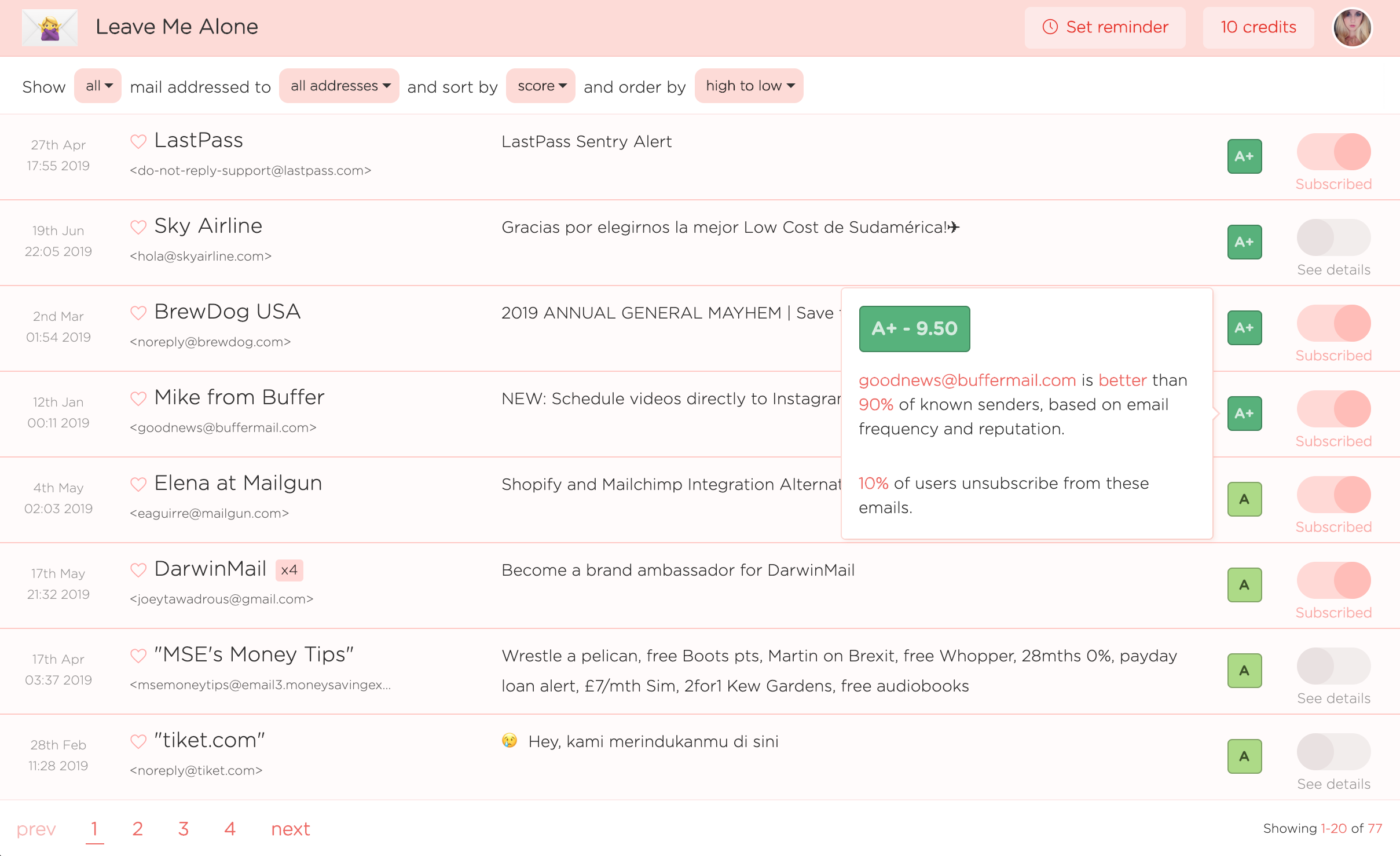Leave Me Alone unsubscribe features