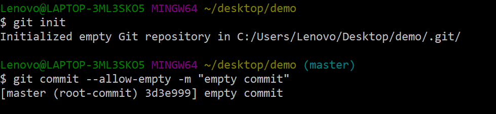Initializing a Git Repository and adding an empty commit to it