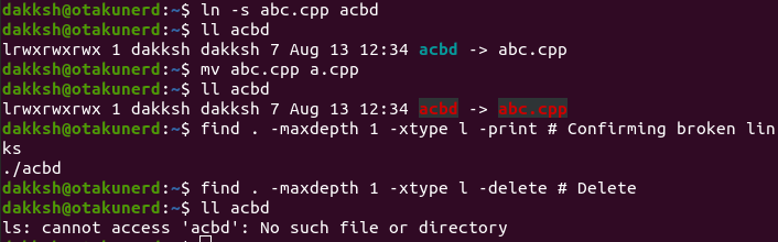Find and deleting broken symlinks